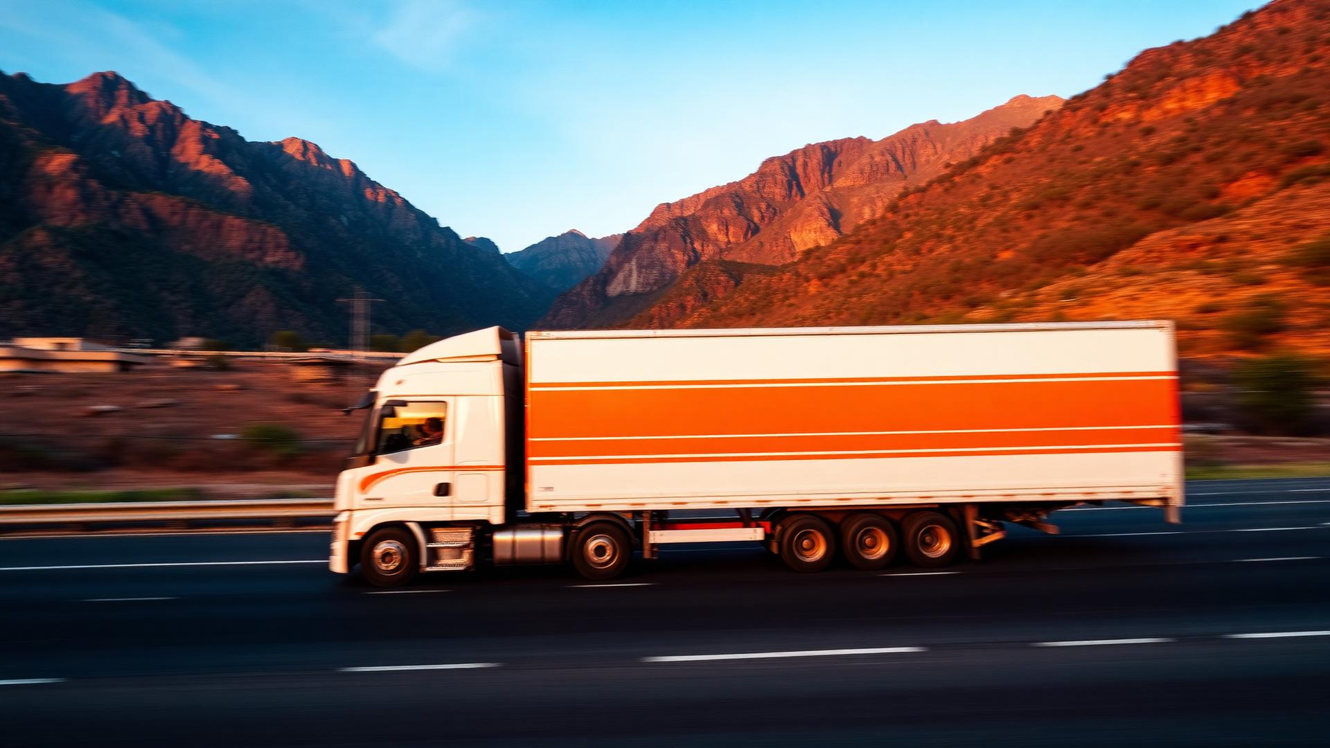Cargo truck on an Indian highway at golden hour